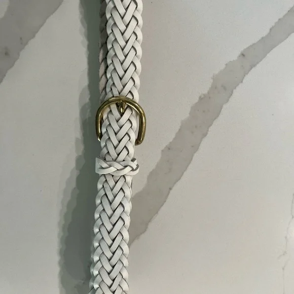 Vintage White Braided Leather Belt Gold Buckle | Women’s Small - Picture 4 of 5